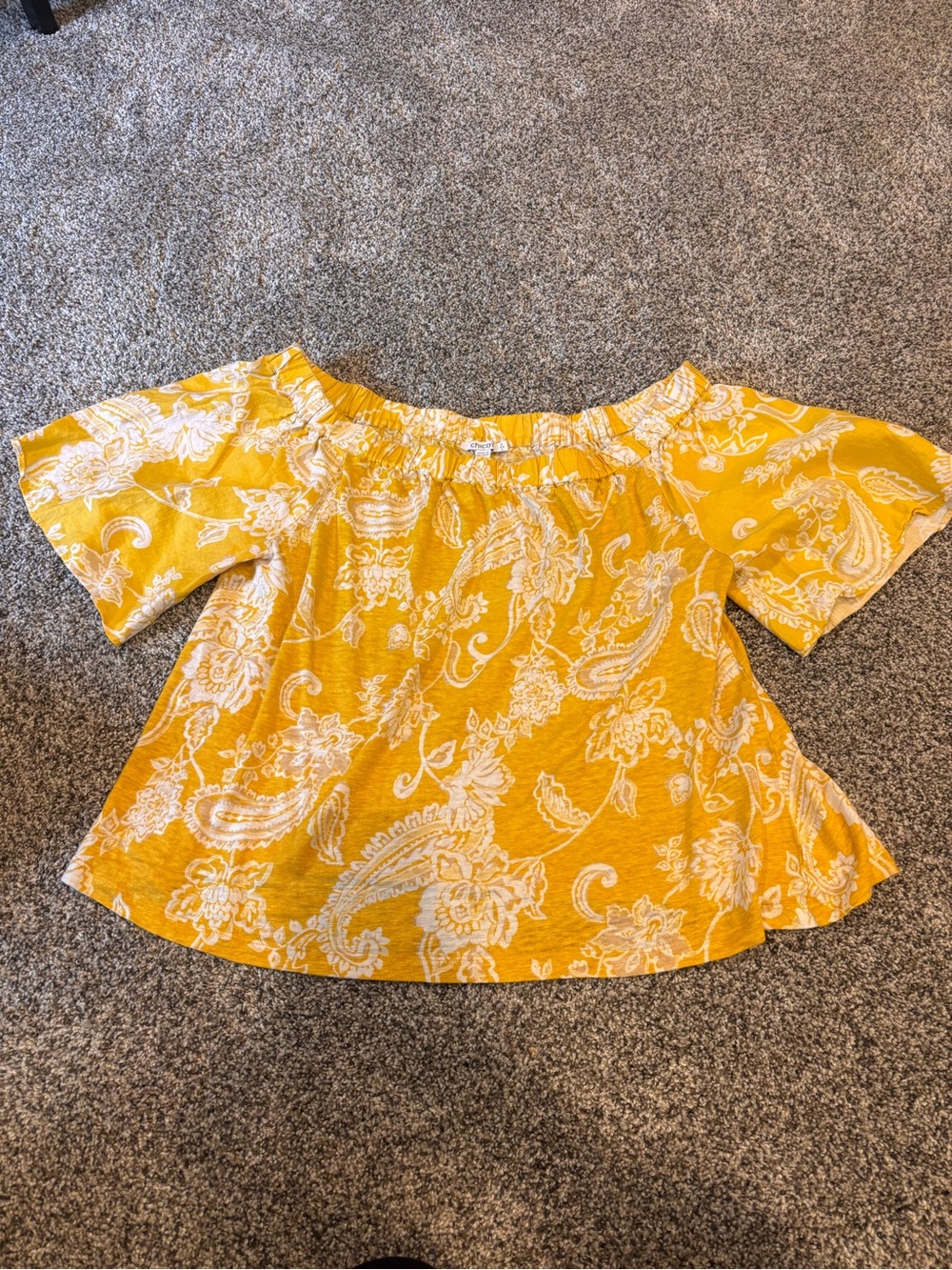 Chico's Yellow Paisley Linen Off-Shoulder Top